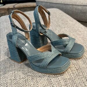 Crown Vintage Blue Platform Sandals with Chunky Heel